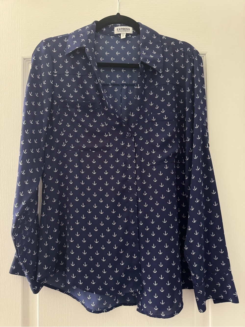 Express Navy Button-Down Shirt with White Anchor Print